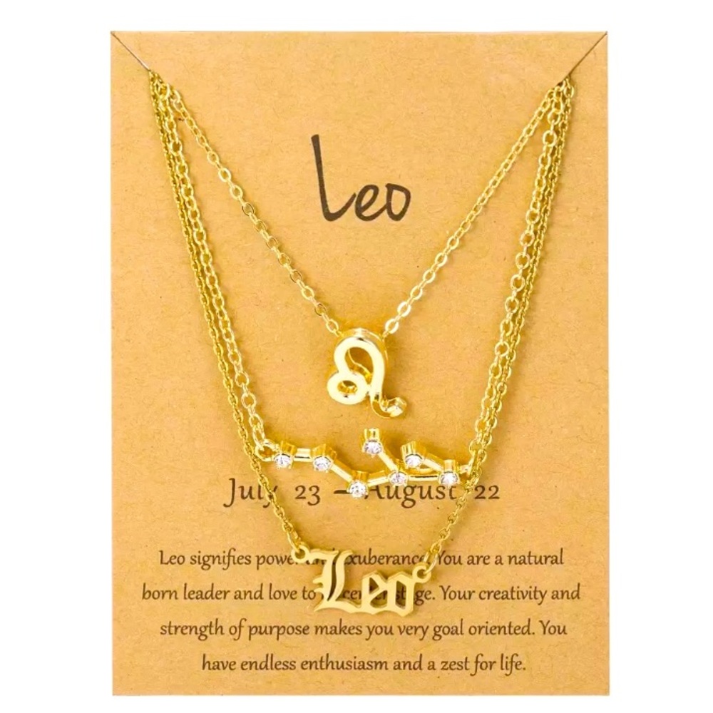 3 piece zodiac Leo link chain layered necklace set
